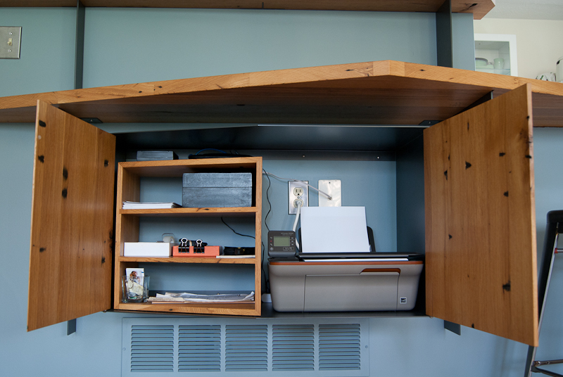 Oak and steel shelving