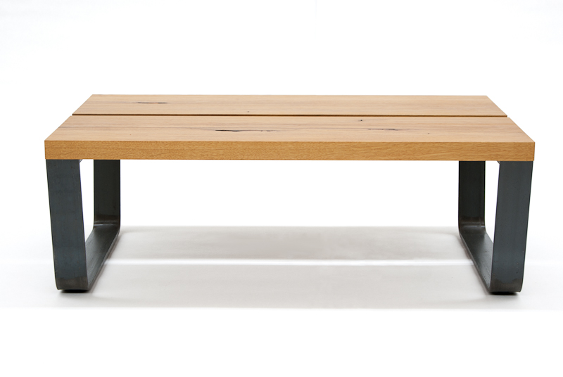 Reclaimed oak and steel split coffee table