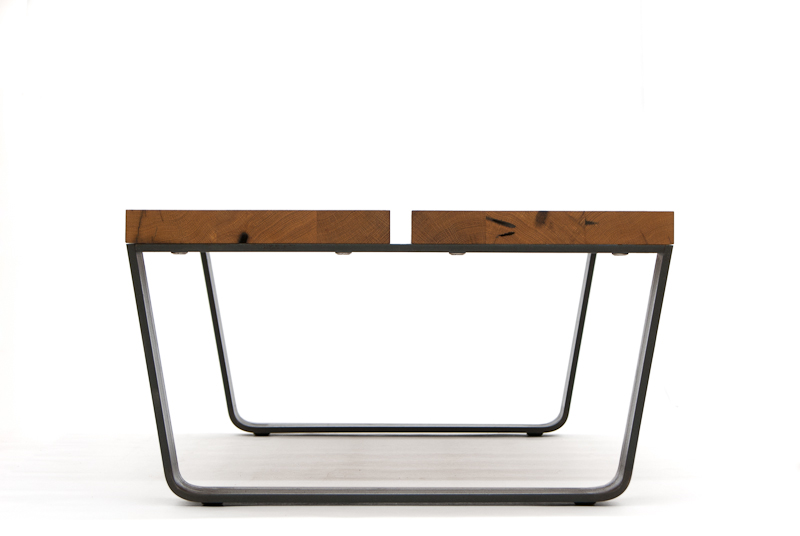 Reclaimed oak and steel split coffee table