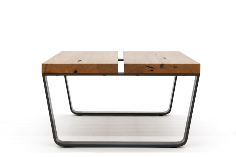 Reclaimed oak and steel split coffee table